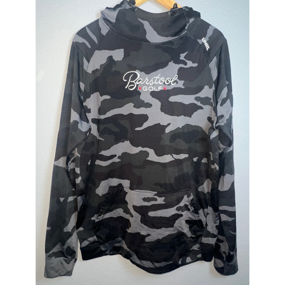 UNRL Barstool Golf Camo Hoodie Mens L Black Grey Performance Pullover